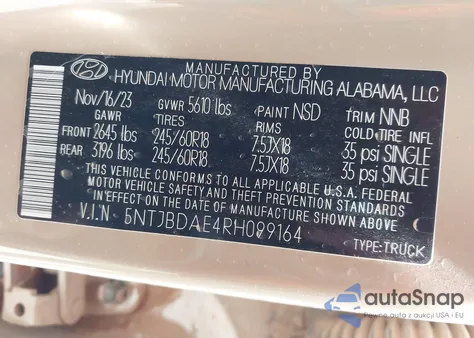 2024 Hyundai Santa Cruz Sel from USA, damaged, VIN 5NTJBDAE4RH099164